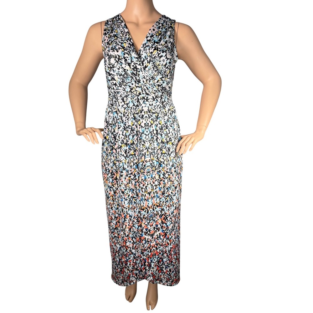 Isabel + Alice XL Multi-Color Abstract Floral V-Neck Sleeveless Maxi Dress